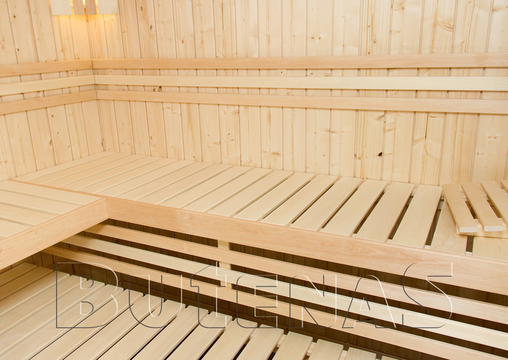 Sauna HELSINKI 5 Eck Montage ohne Montage Ofen 8 kW Größe (b/t