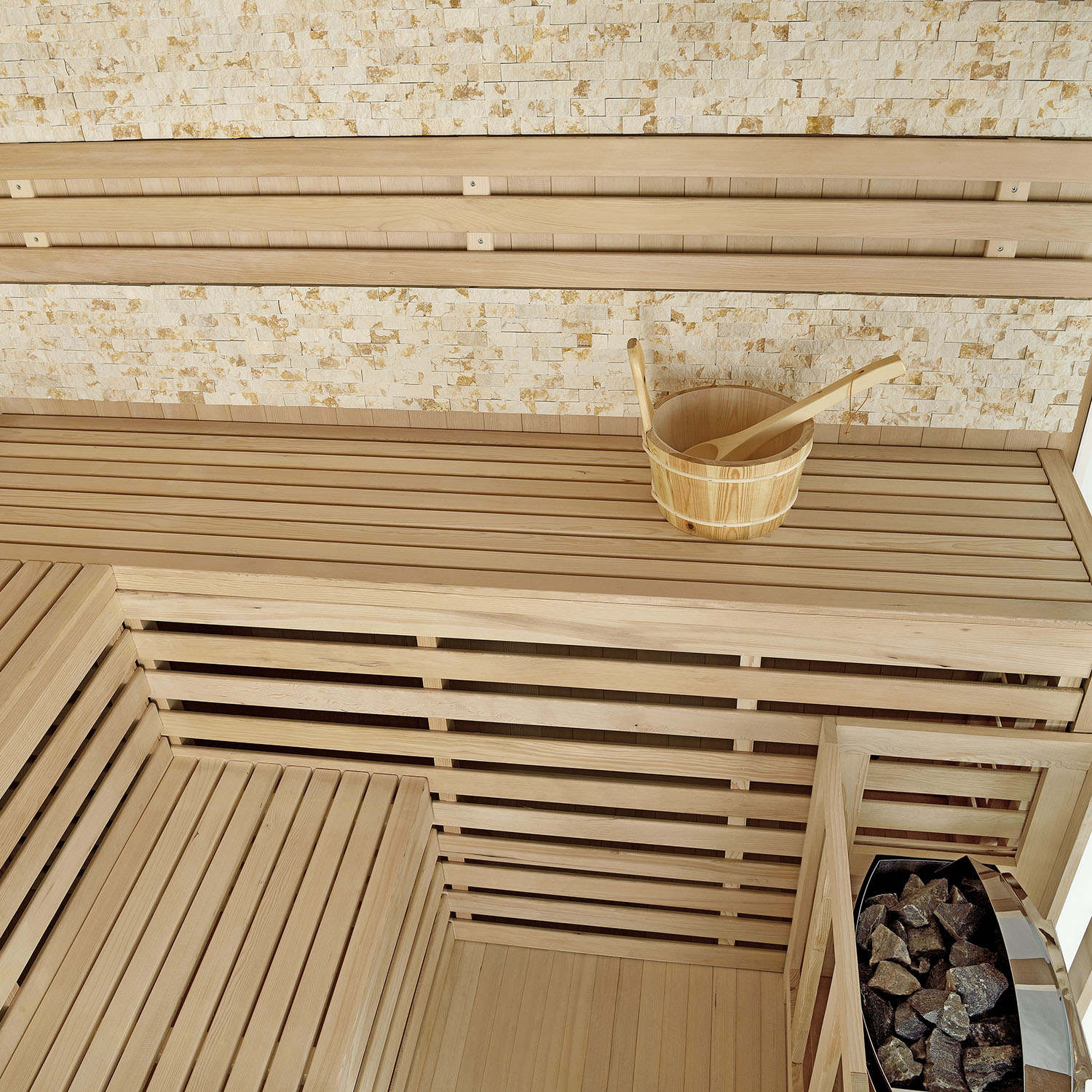Finnische Sauna Espoo 200 Premium Naturstein, mit Glasfront und 8 kW Saunaofen Finnische Sauna Espoo 200 Premium Naturstein, mit Glasfront und 8 kW Saunaofen