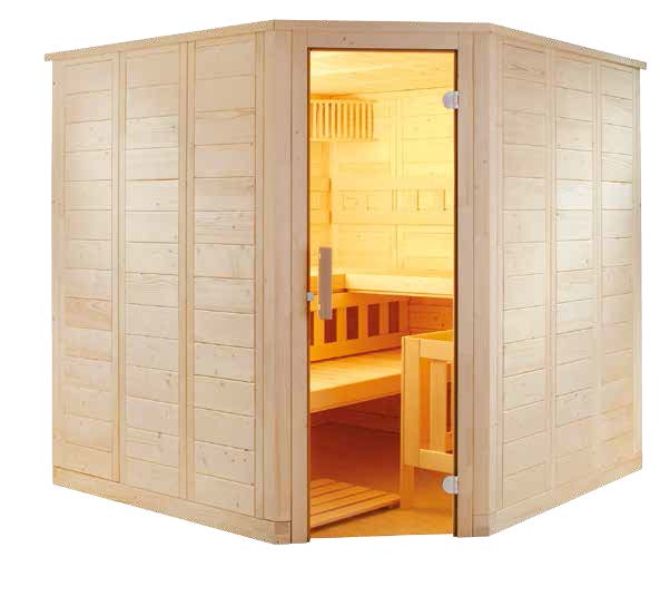 Massivsauna Wellfun Corner ohne Ofen / 206 x 205 x 204 Massivsauna Wellfun Corner ohne Ofen / 206 x 205 x 204