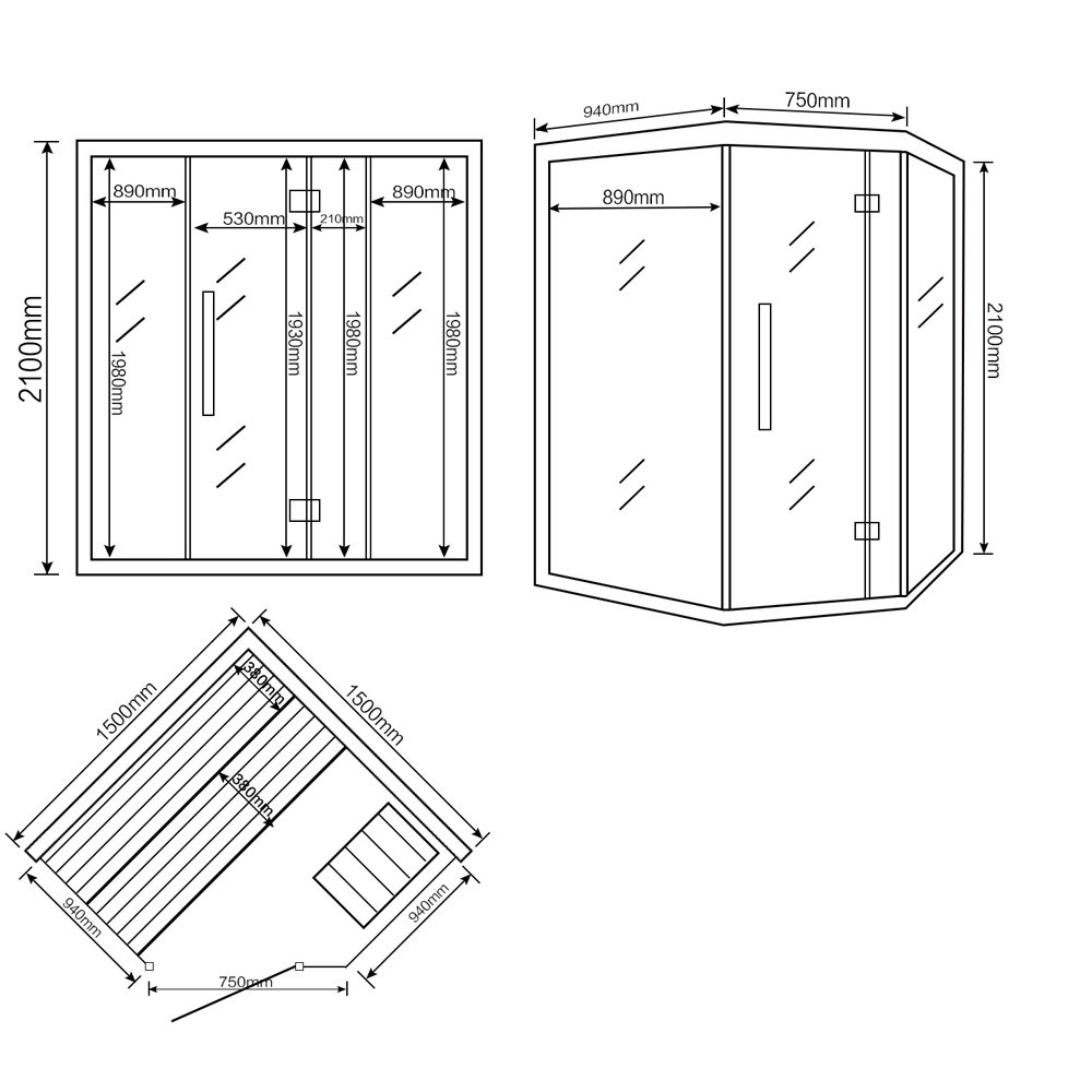 Sauna Skyline XL aus Hemlockholz / 150 x 150 x 210 cm Sauna Skyline XL aus Hemlockholz / 150 x 150 x 210 cm