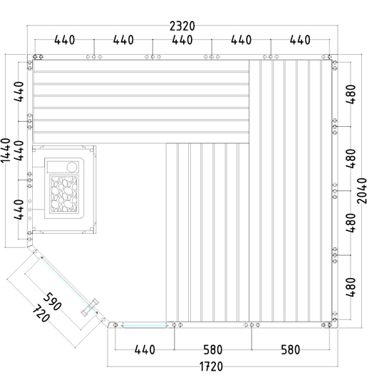 komfort-corner-large-206x232x204-cm_grundriss Innensauna Komfort Corner Large,8kw ofen