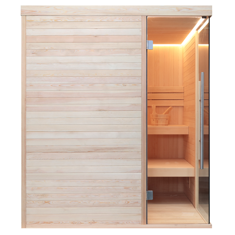 Finnische Sauna AWT E1805 aus Pinienholz inkl. Ofen / 180 x 180 Finnische Sauna AWT E1805 aus Pinienholz inkl. Ofen / 180 x 180