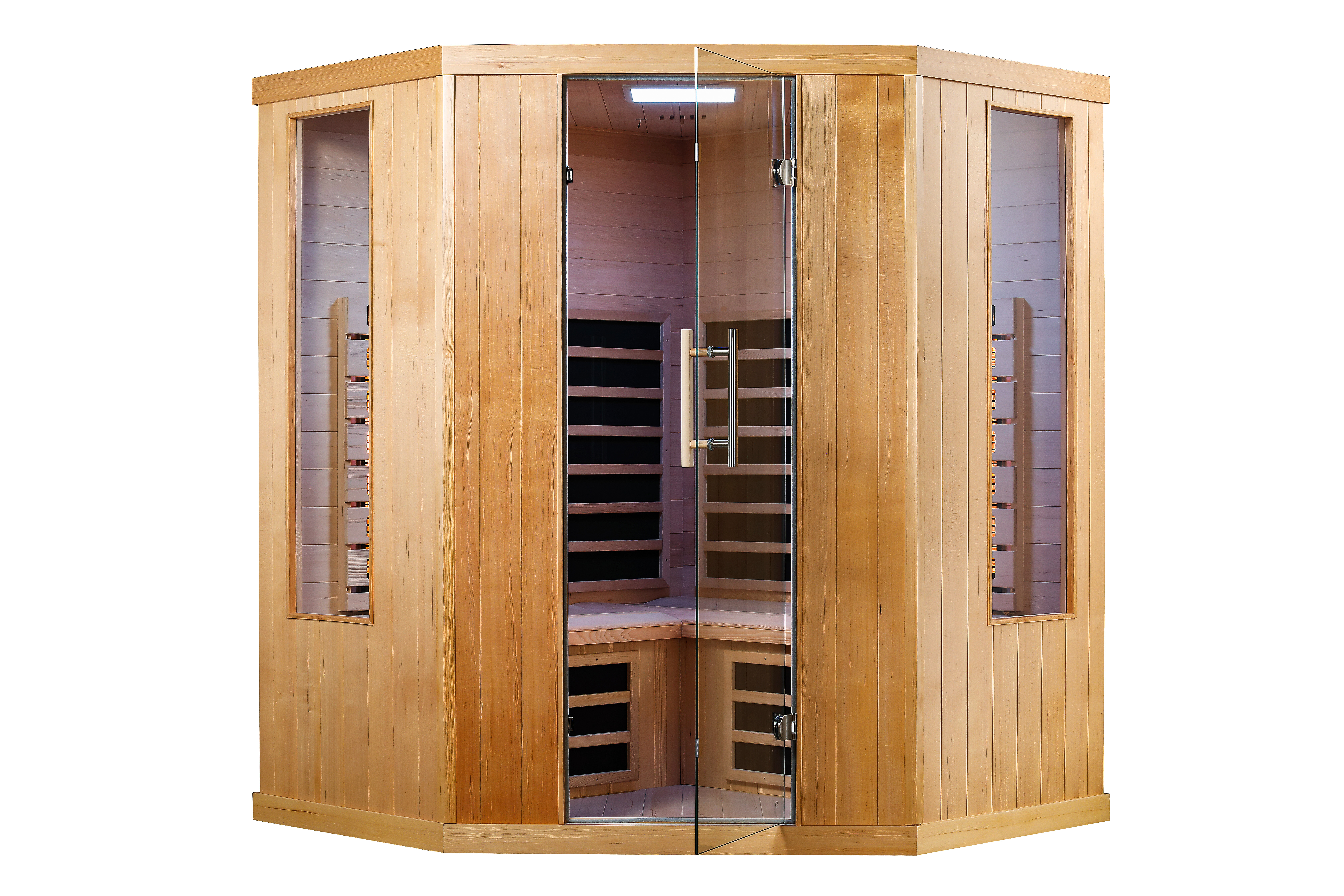Sunlight-155-EckexNcpsIT8pPsKu Infrarotkabine Sunlight 155 mit Dual-Heizsystem, aus Hemlockholz / 155 x 155 x 190