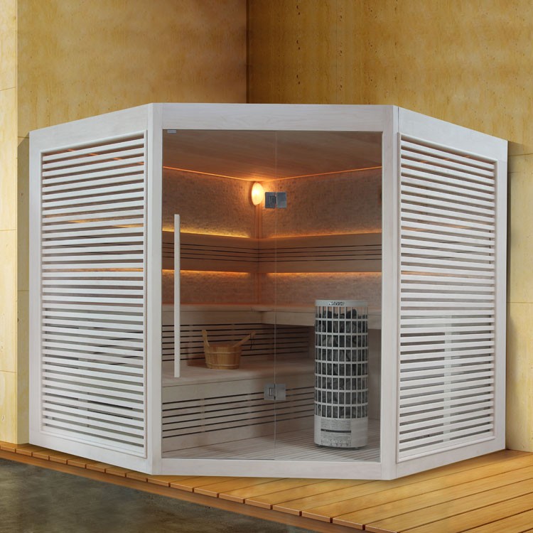 Finnische Sauna AWT E1403B aus Pappelholz inkl. Saunaofen Cilindro / 200 x 200 Finnische Sauna AWT E1403B aus Pappelholz inkl. Saunaofen Cilindro / 200 x 200
