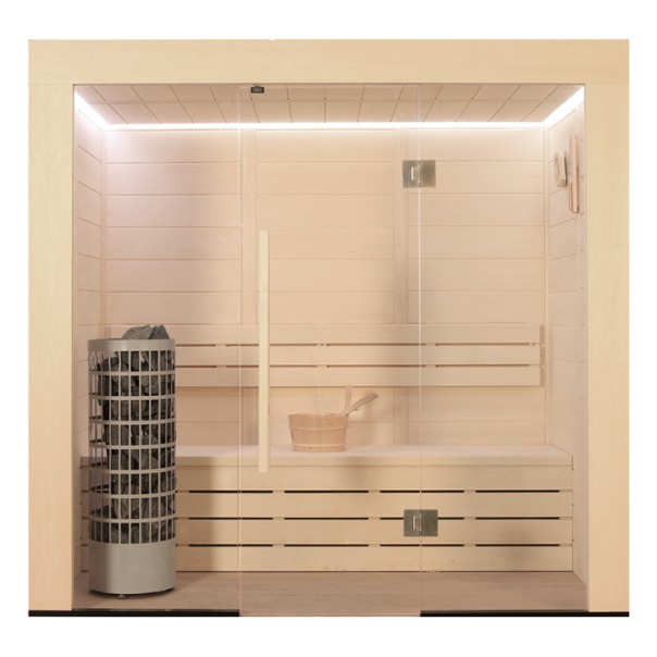 Finnische Sauna AWT E1203C aus Pappelholz inkl. Saunaofen Cilindro / 142 x 103 Finnische Sauna AWT E1203C aus Pappelholz inkl. Saunaofen Cilindro / 142 x 103