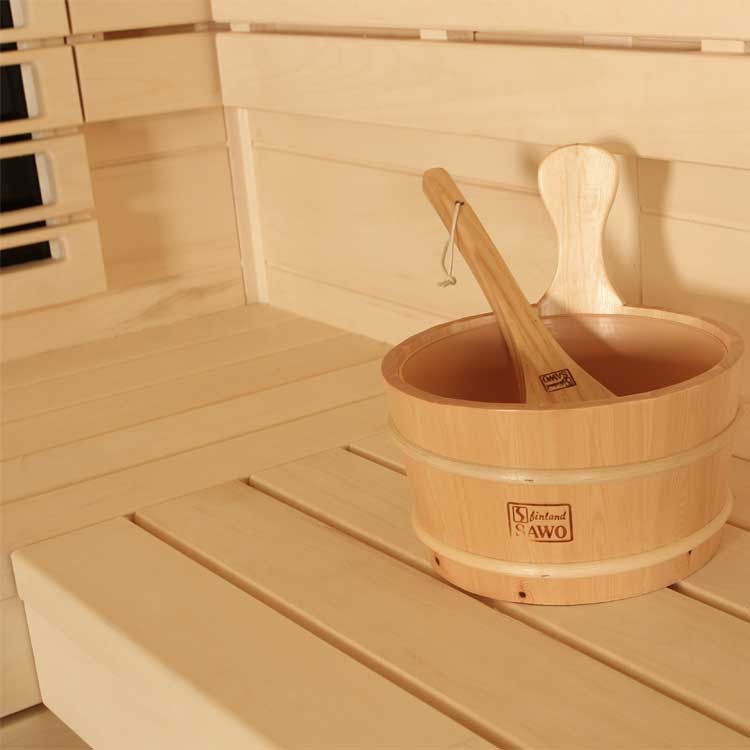 Finnische Sauna AWT E1201A aus Pappelholz inkl. Saunaofen Cilindro / 236 x 236cm Finnische Sauna AWT E1201A aus Pappelholz inkl. Saunaofen Cilindro / 236 x 236cm