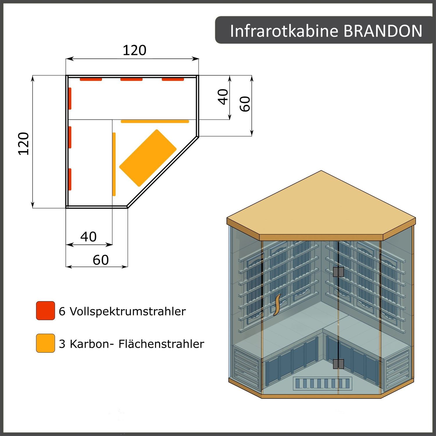 Infrarotkabine BRANDON 120x120 Dual-Therm Infrarotkabine BRANDON 120x120 Dual-Therm