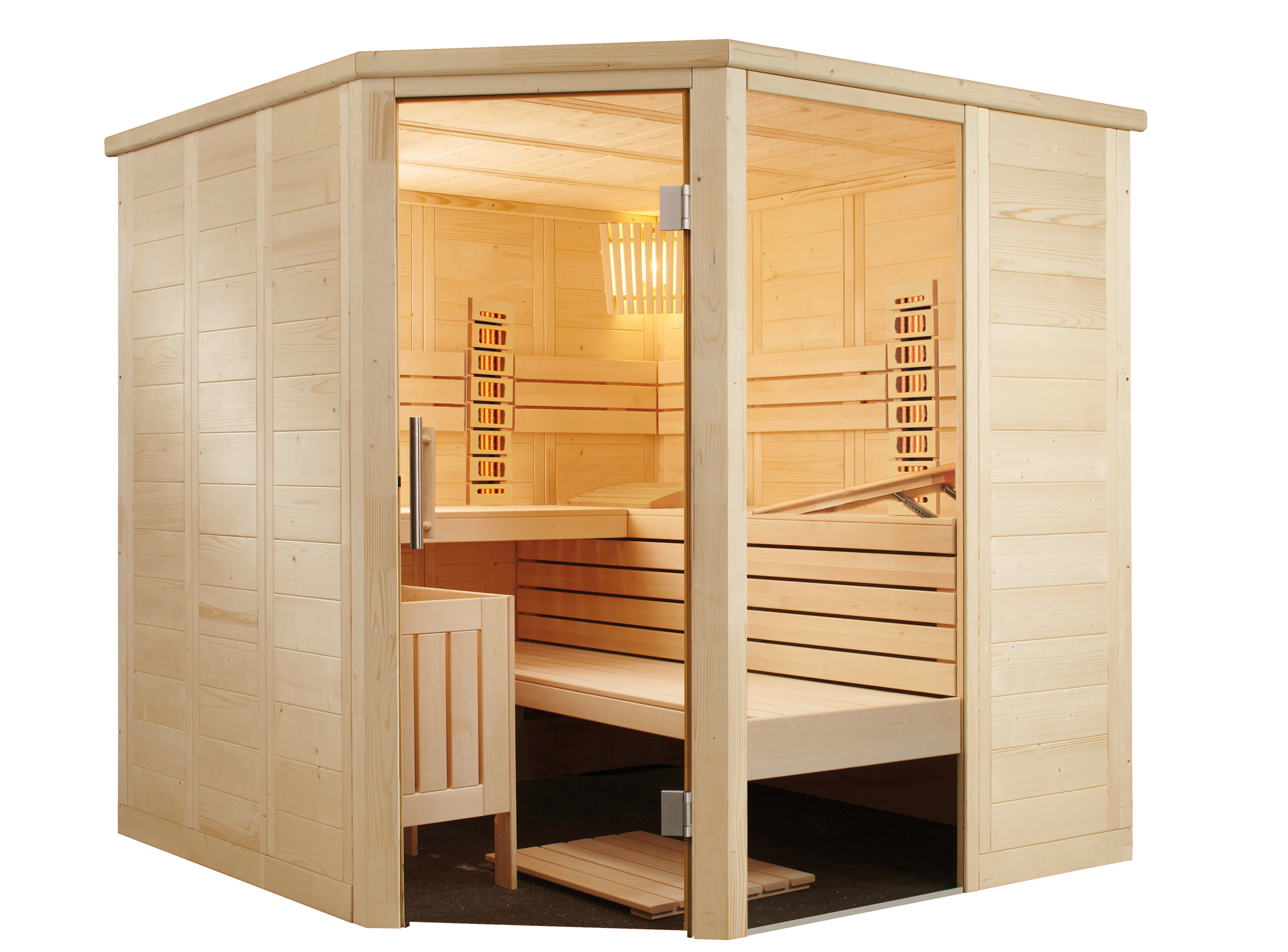 Kombisauna Alaska Corner Infra+ mit Vollsprektrumstrahlern mit 8 kw Ofen / 206 x 206 x 204 cm Kombisauna Alaska Corner Infra+ mit Vollsprektrumstrahlern mit 8 kw Ofen / 206 x 206 x 204 cm
