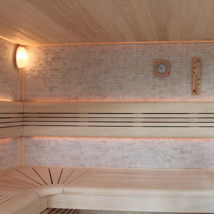 Finnische Sauna AWT E1403B aus Pappelholz inkl. Saunaofen Cilindro / 200 x 200