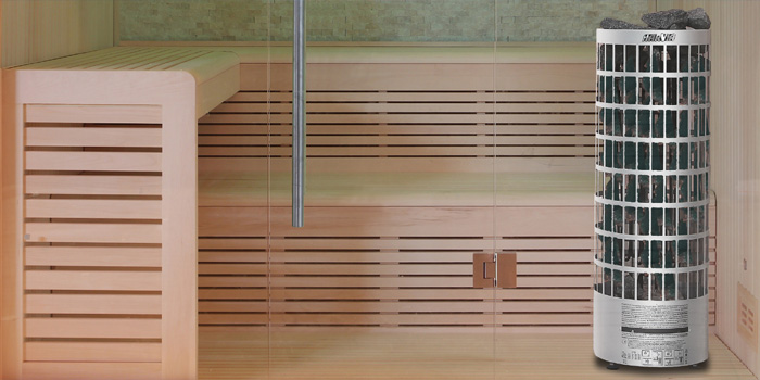 Finnische Sauna AWT E1201B aus Pappelholz inkl. Saunaofen Cilindro / 205 x 205 cm