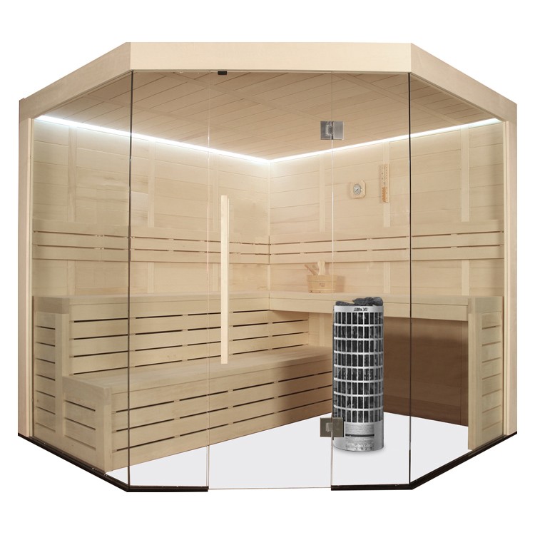 Finnische Sauna AWT E1201A aus Pappelholz inkl. Saunaofen Cilindro / 236 x 236cm Finnische Sauna AWT E1201A aus Pappelholz inkl. Saunaofen Cilindro / 236 x 236cm