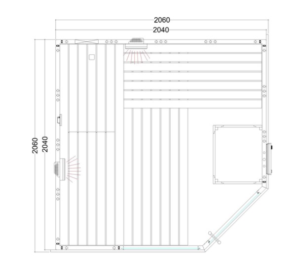 Kombisauna Alaska Corner Infra+ mit Vollsprektrumstrahlern mit 8 kw Ofen / 206 x 206 x 204 cm Kombisauna Alaska Corner Infra+ mit Vollsprektrumstrahlern mit 8 kw Ofen / 206 x 206 x 204 cm