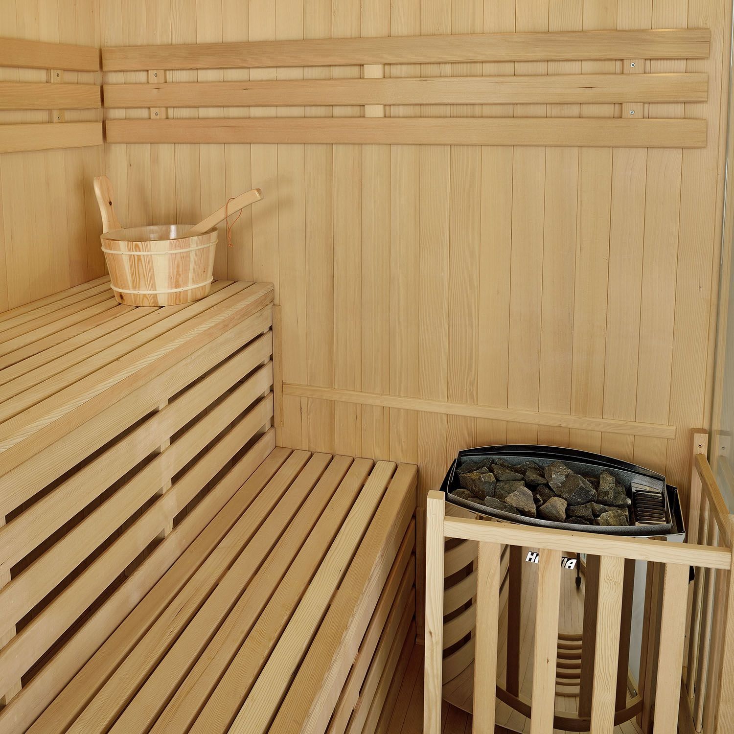 Finnische Sauna Espoo 150 aus Hemlockholz / 150 x 150 x 200 