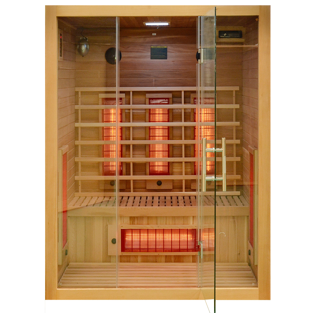 Zanier-infrarot-visio-III-rotlicht-1 Infrarotkabine Zanier Visio III mit Vollspektrumstrahler aus Hemlockholz und Zedernholz